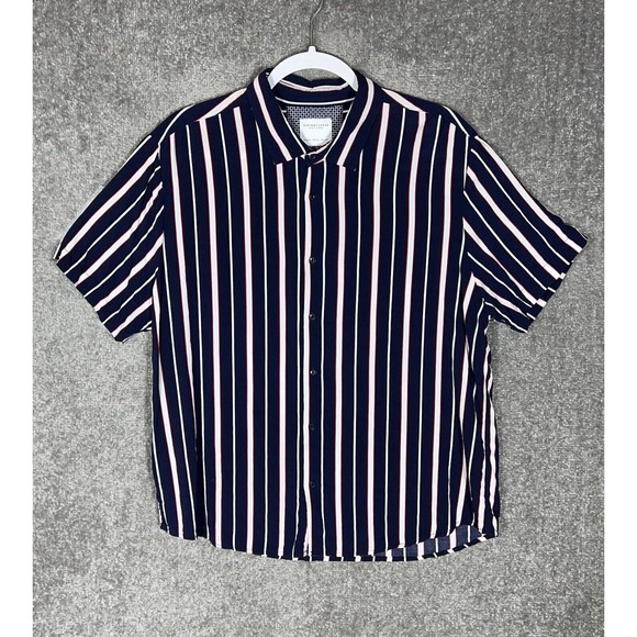 Denim & Flower Ricky Singh Blue Striped Short Sleeve Button Up Shirt Men Size XL - Picture 1 of 13